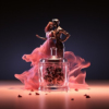 A Statue Of Man And Woman In Pink Dress Front Perfume Bottle Background