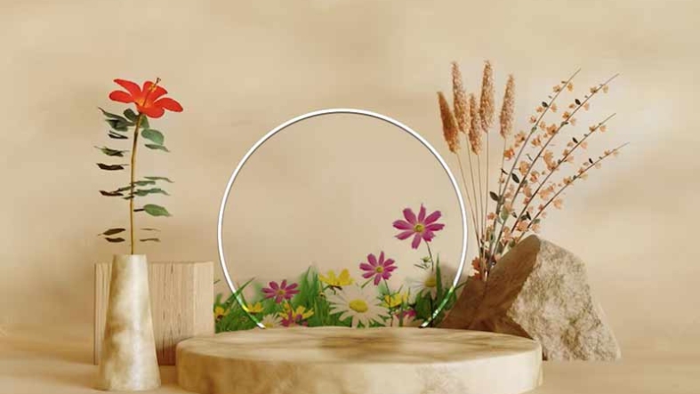 Abstract-Desert-Podium-With-Flowers-and-brown-background