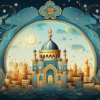 A mosque adorned with lights a radiant symbol of Ramadan Mubarak background