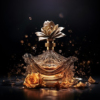 A Bottle Of Perfume With Flower On Top It Background